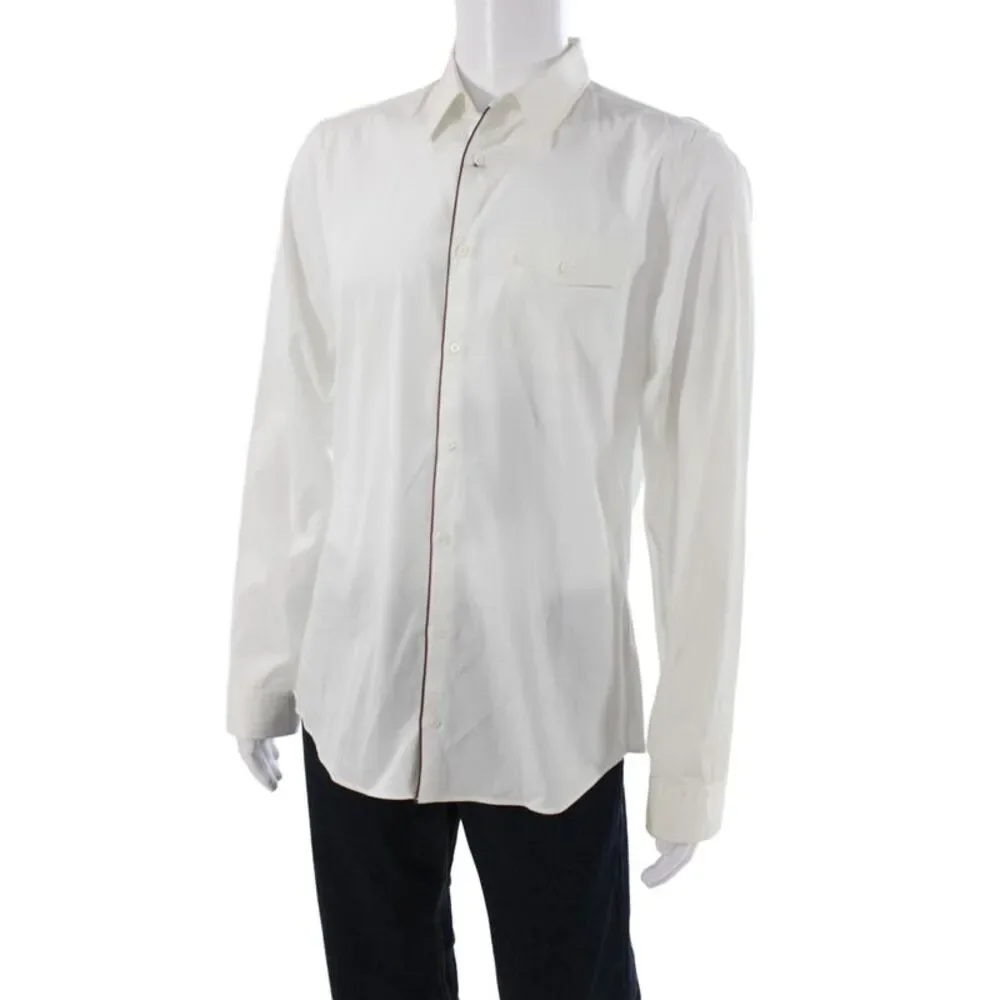 Gucci Mens Cotton Long Sleeve Collared Button-Down Shirt White Size 42